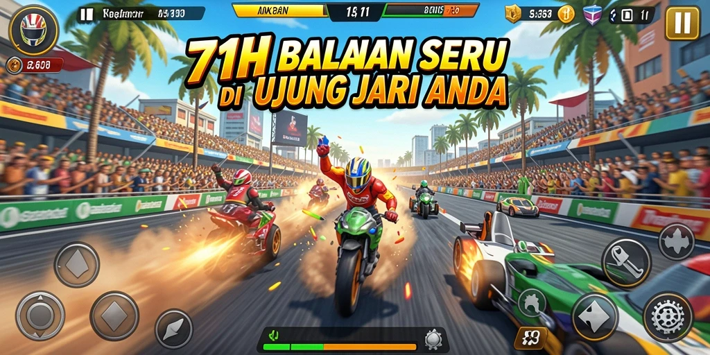 Gameplay 71H yang menegangkan dan penuh aksi balapan.