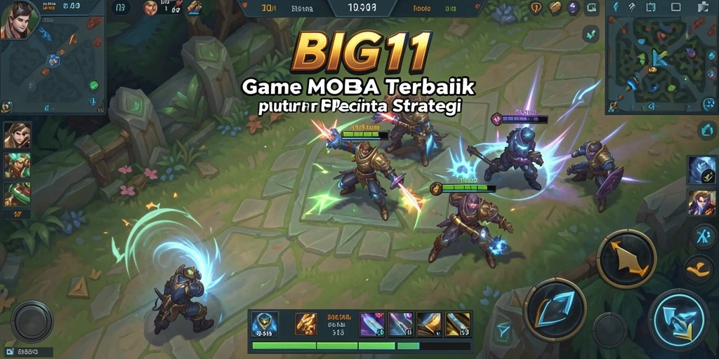 Tampilan gameplay intens dalam aksi pertempuran MOBA.
