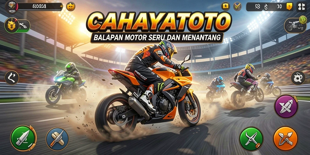 Screenshot CAHAYATOTO menampilkan aksi balapan motor yang seru dan mendebarkan.