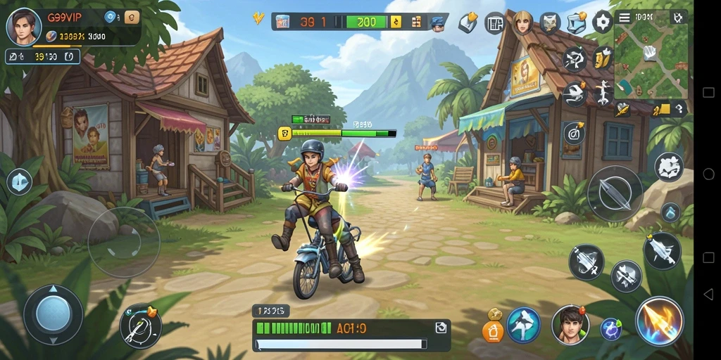Screenshot gameplay G9VIP yang menampilkan dunia interaktif dan karakter.
