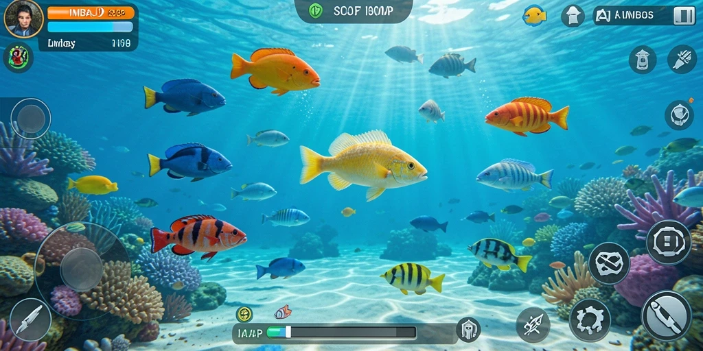 Screenshot gameplay IMBAJP yang menampilkan aksi menembak ikan.