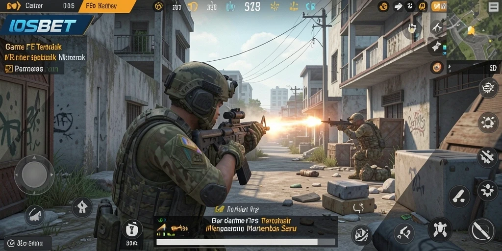 Tampilan gameplay menegangkan dari IOSBET dengan pertempuran FPS.