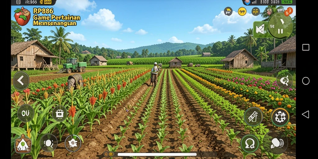 Tampilan gameplay RP886 yang menampilkan aktivitas bertani yang menyenangkan.