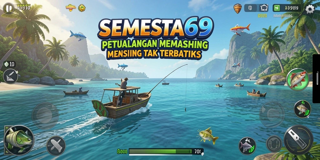 Screenshot gameplay SEMESTA69 menampilkan momen memancing yang seru.