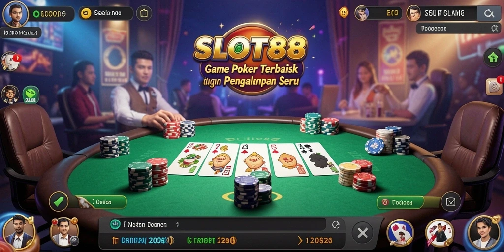 Gambaran menarik tentang gameplay poker SLOT88 yang mendebarkan.