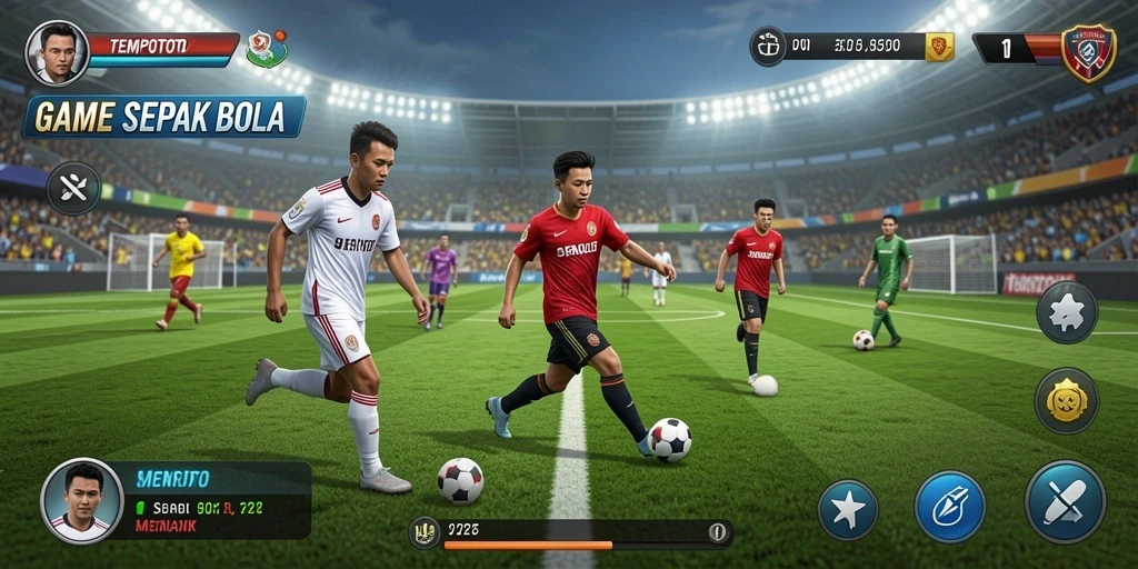 Tampilan gameplay seru dari game sepak bola TEMPOTOTO.